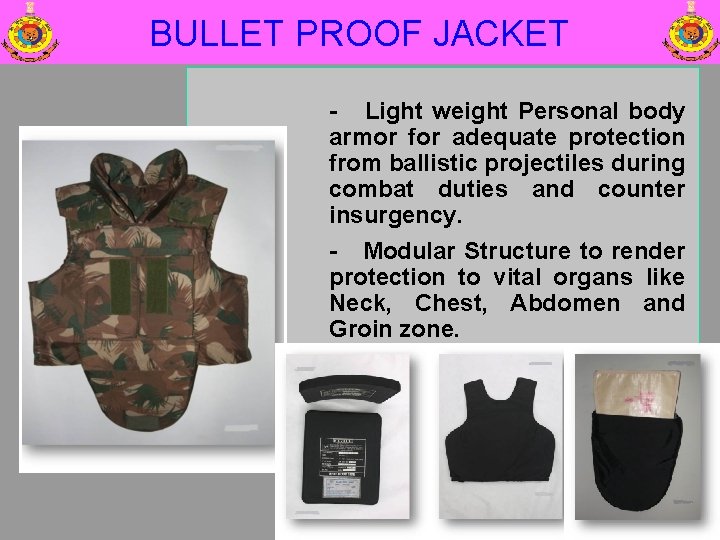 BULLET PROOF JACKET - Light weight Personal body armor for adequate protection from ballistic