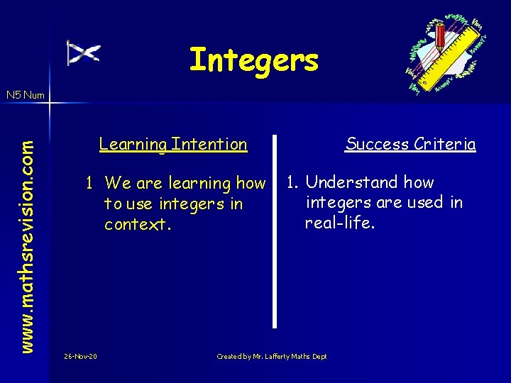 Integers www. mathsrevision. com N 5 Num Learning Intention 1 We are learning how