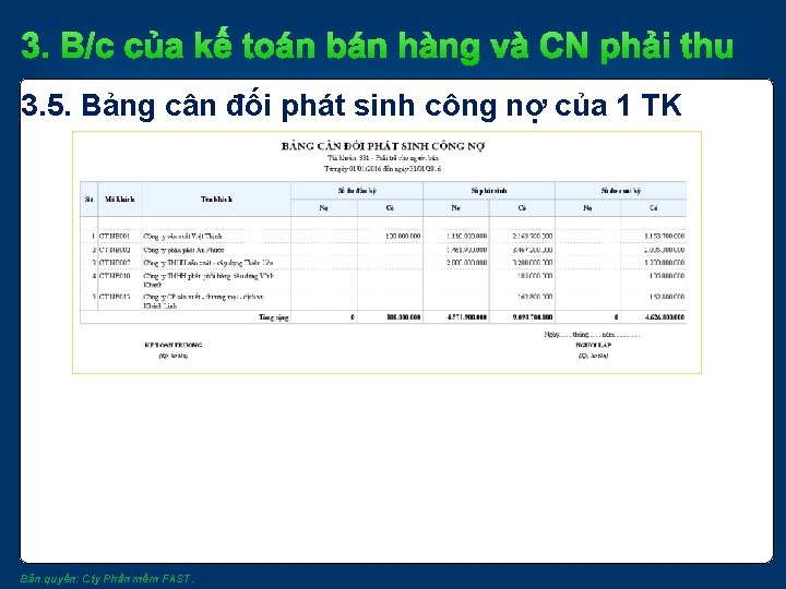 3. B/c của kế toán bán hàng và CN phải thu 3. 5. Bảng