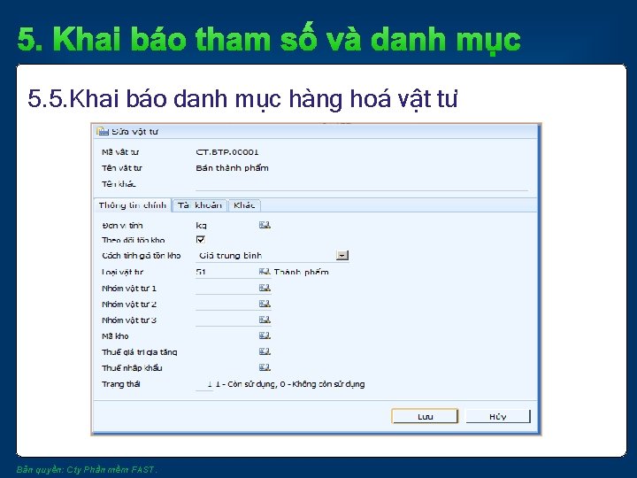 5. Khai báo tham số và danh mục 5. 5. Khai báo danh mục