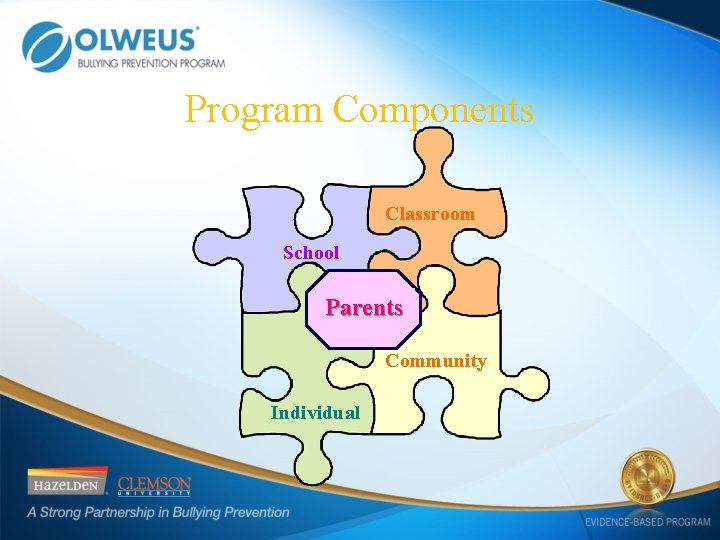 Program Components Classroom School Parents Community Individual 