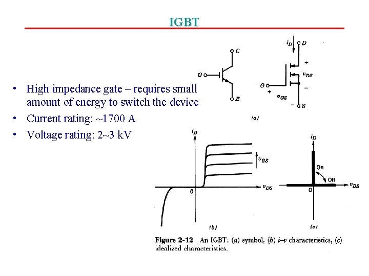 IGBT • High impedance gate – requires small amount of energy to switch the