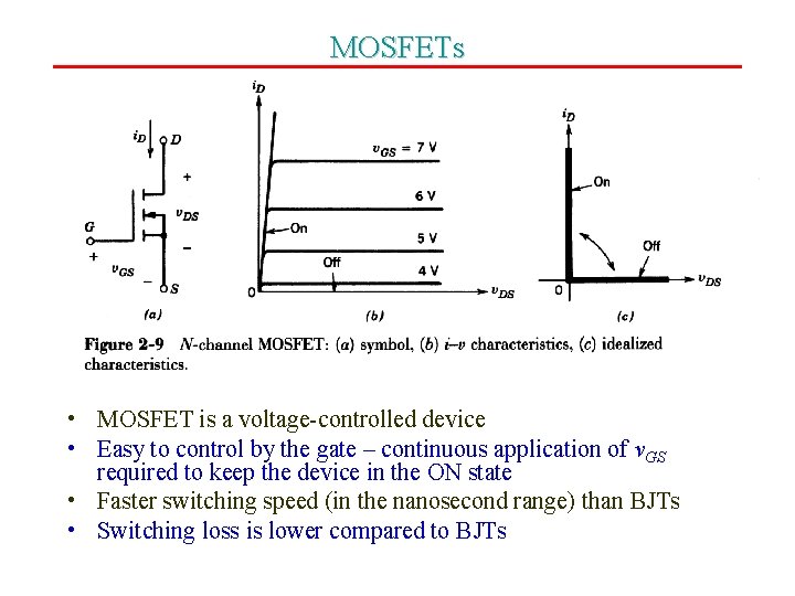MOSFETs • MOSFET is a voltage-controlled device • Easy to control by the gate