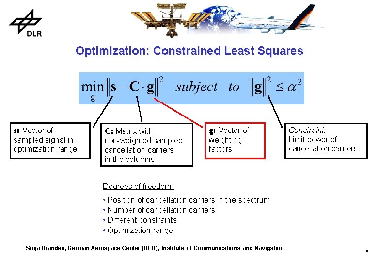 Optimization: Constrained Least Squares s: Vector of C: Matrix with g: Vector of sampled