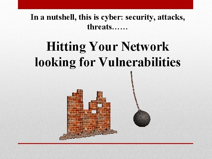 In a nutshell, this is cyber: security, attacks, threats…… Hitting Your Network looking for