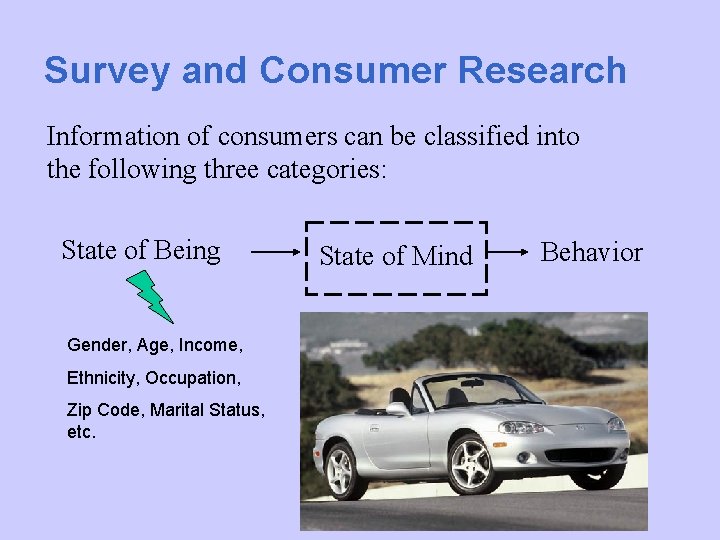 Survey and Consumer Research Information of consumers can be classified into the following three