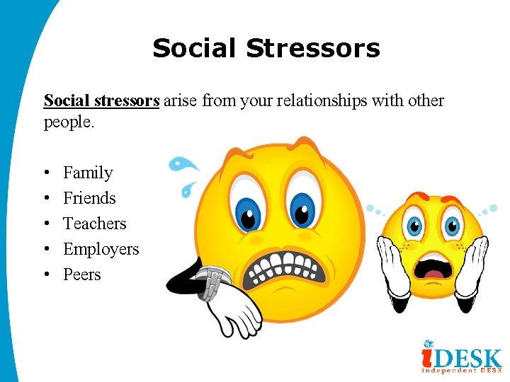 Social Stressors Social stressors arise from your relationships with other people. • • •