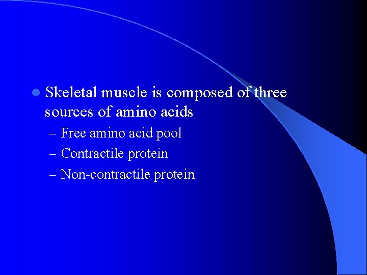 l Skeletal muscle is composed of three sources of amino acids – Free amino