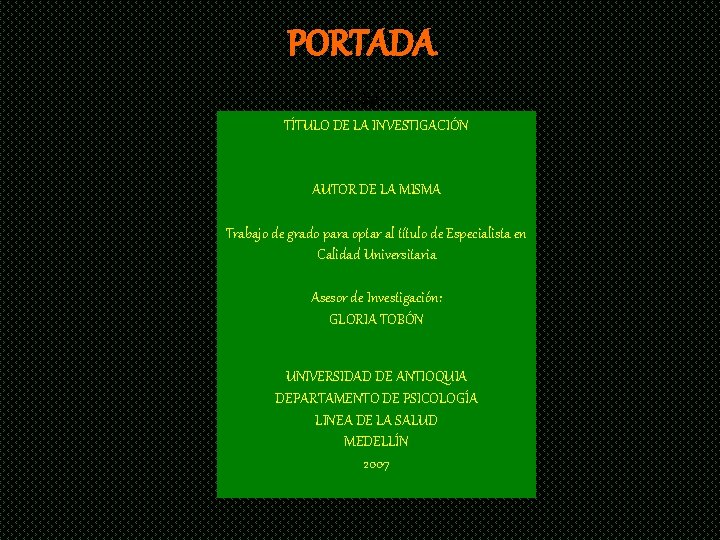 PORTADA 4 CM TÍTULO DE LA INVESTIGACIÓN AUTOR DE LA MISMA Trabajo de grado