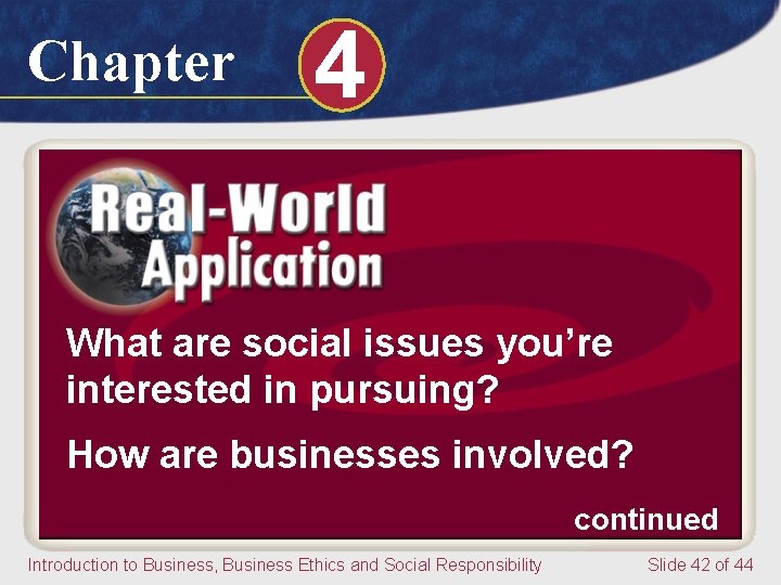 Chapter 4 What are social issues you’re interested in pursuing? How are businesses involved?