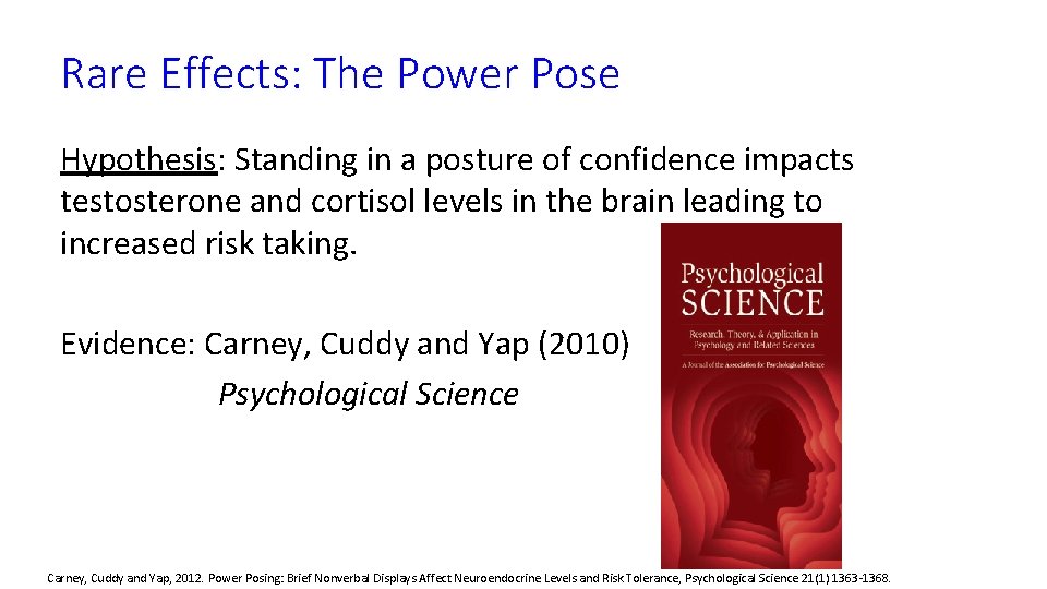 Rare Effects: The Power Pose Hypothesis: Standing in a posture of confidence impacts testosterone