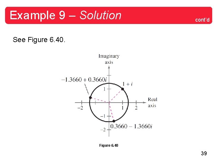 Example 9 – Solution cont’d See Figure 6. 40 39 