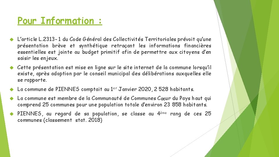 Budget Primitif 2020 Ville de PIENNES Note de