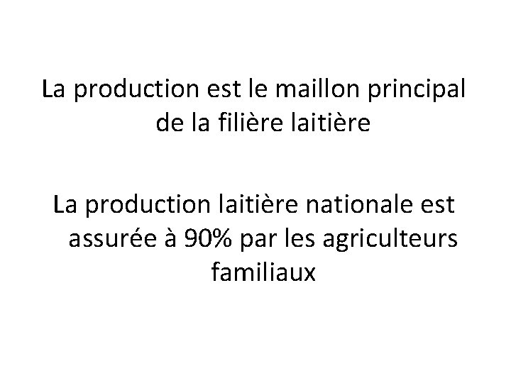 La production est le maillon principal de la filière laitière La production laitière nationale