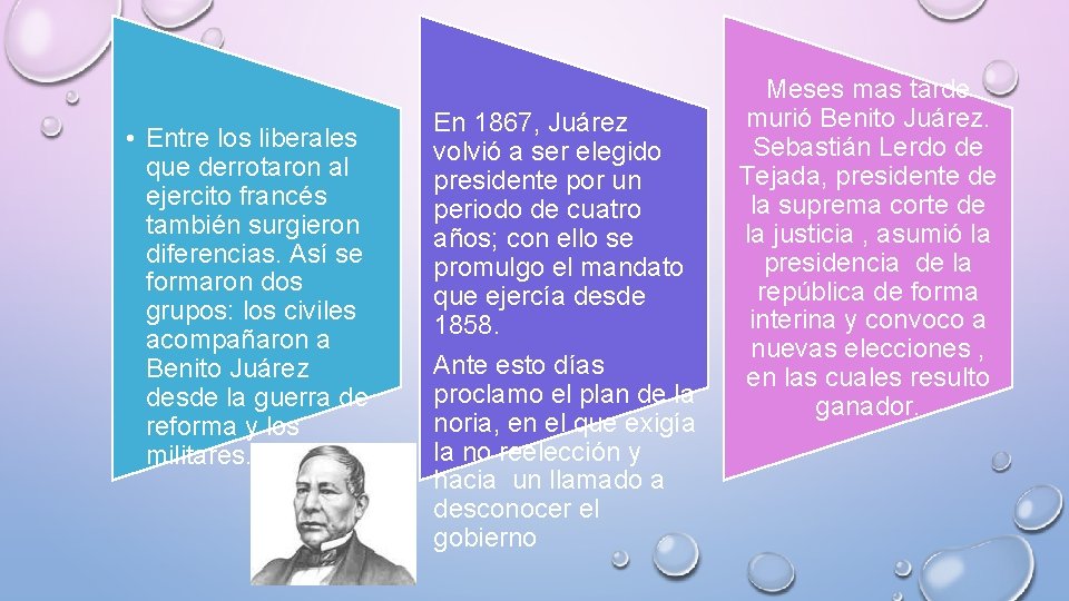  • Entre los liberales que derrotaron al ejercito francés también surgieron diferencias. Así