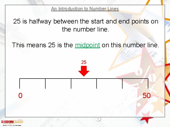 An Introduction to Number Lines 25 is halfway between the start and end points