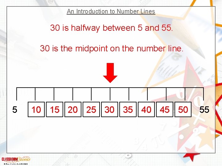 An Introduction to Number Lines 30 is halfway between 5 and 55. 30 is