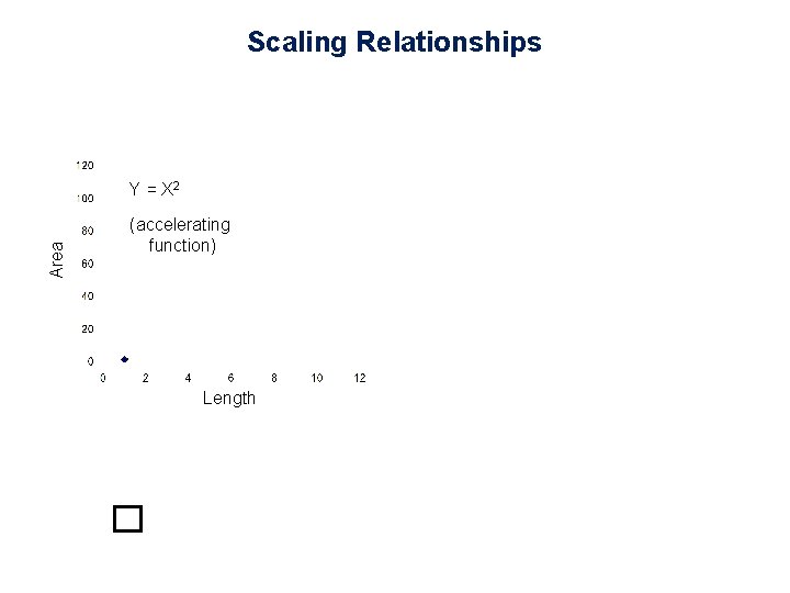Scaling Relationships Area Y = X 2 (accelerating function) Length 