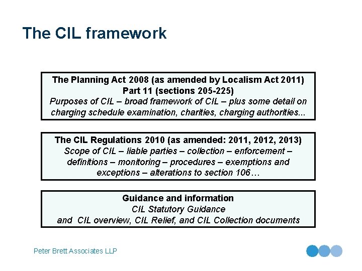 The CIL framework The Planning Act 2008 (as amended by Localism Act 2011) Part