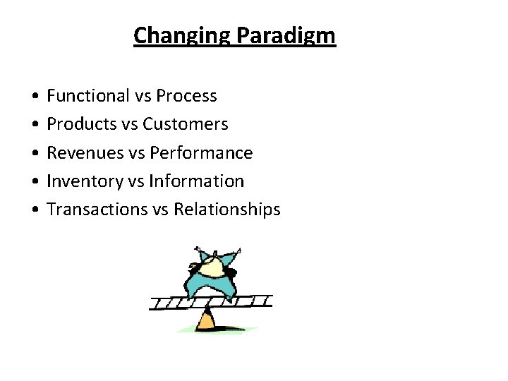 Changing Paradigm • Functional vs Process • Products vs Customers • Revenues vs Performance