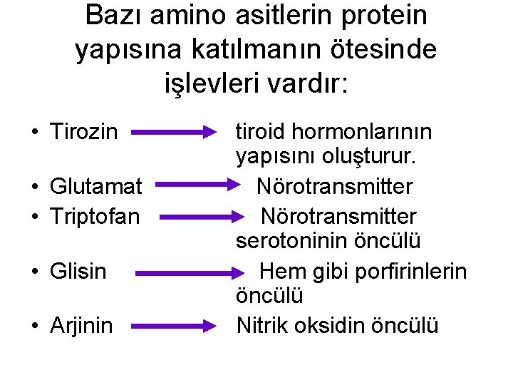 Bazı amino asitlerin protein yapısına katılmanın ötesinde işlevleri vardır: • Tirozin • • tiroid