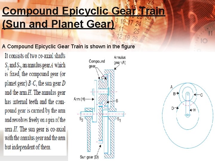 Compound Epicyclic Gear Train (Sun and Planet Gear) A Compound Epicyclic Gear Train is