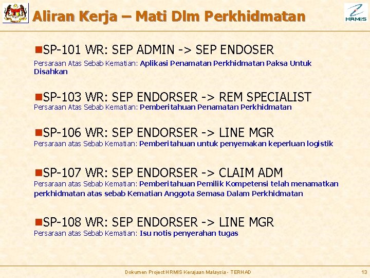 Aliran Kerja – Mati Dlm Perkhidmatan n. SP-101 WR: SEP ADMIN -> SEP ENDOSER