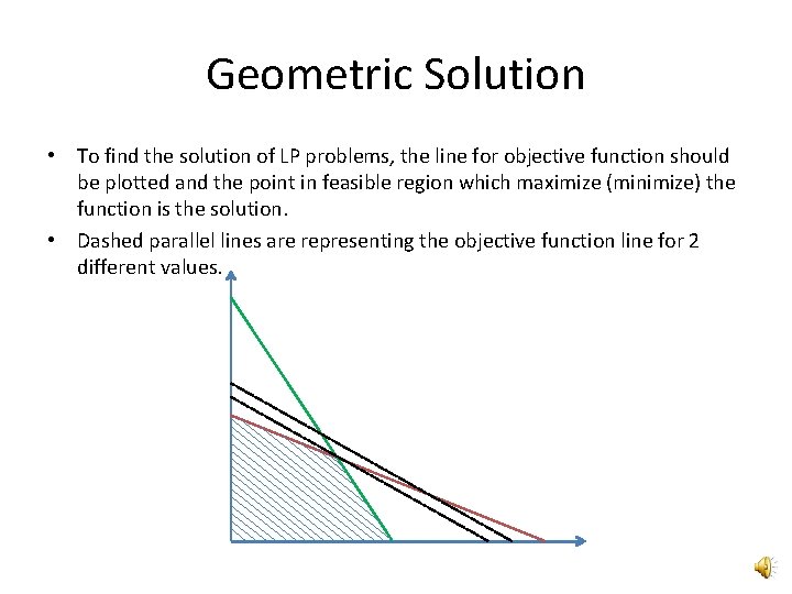 Geometric Solution • To find the solution of LP problems, the line for objective