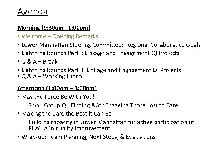 Agenda Morning (9: 30 am – 1: 00 pm) • Welcome – Opening Remarks