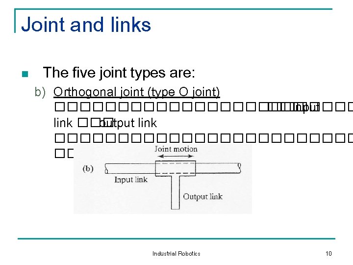 Joint and links n The five joint types are: b) Orthogonal joint (type O