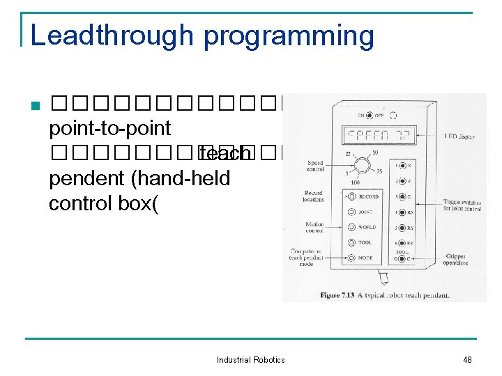 Leadthrough programming n ���������� point-to-point ������� teach pendent (hand-held control box( Industrial Robotics 48