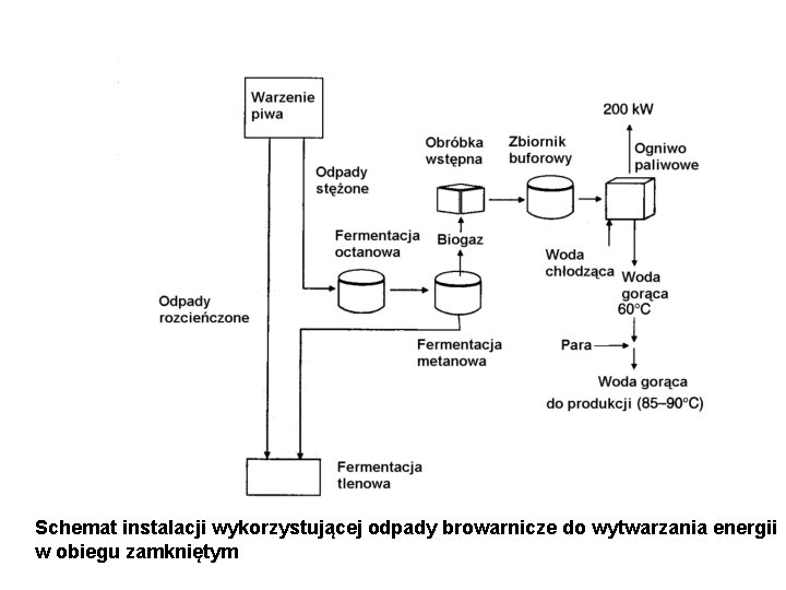 Schemat instalacji wykorzystującej odpady browarnicze do wytwarzania energii w obiegu zamkniętym 