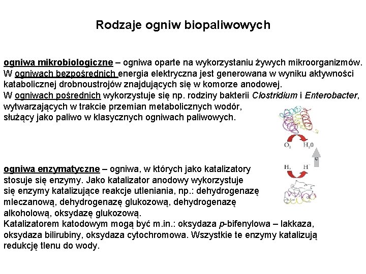 Rodzaje ogniw biopaliwowych ogniwa mikrobiologiczne – ogniwa oparte na wykorzystaniu żywych mikroorganizmów. W ogniwach