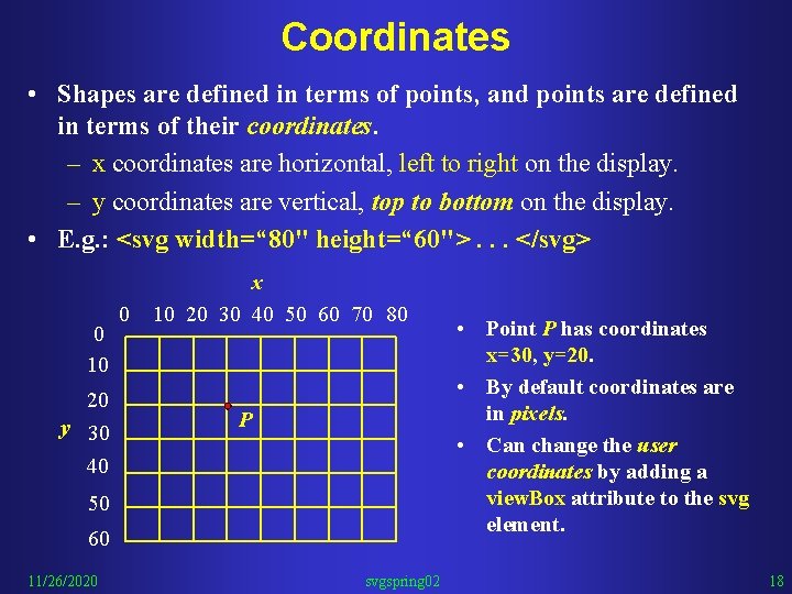 Coordinates • Shapes are defined in terms of points, and points are defined in
