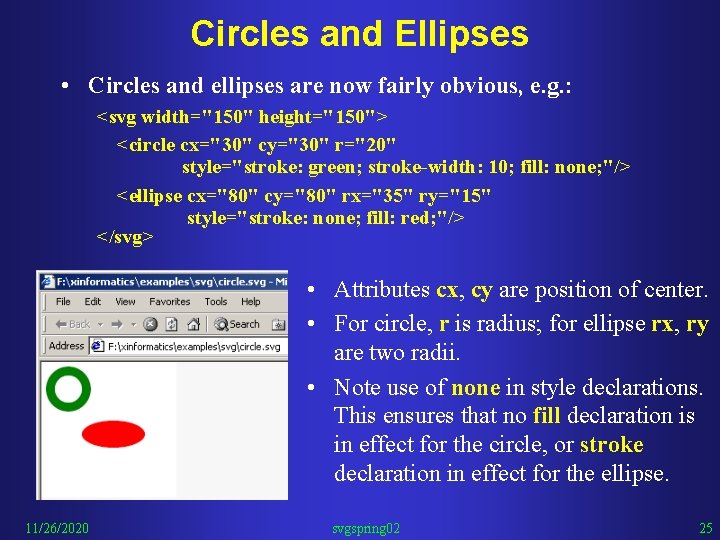 Circles and Ellipses • Circles and ellipses are now fairly obvious, e. g. :