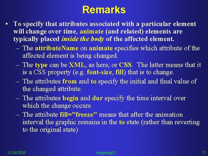 Remarks • To specify that attributes associated with a particular element will change over