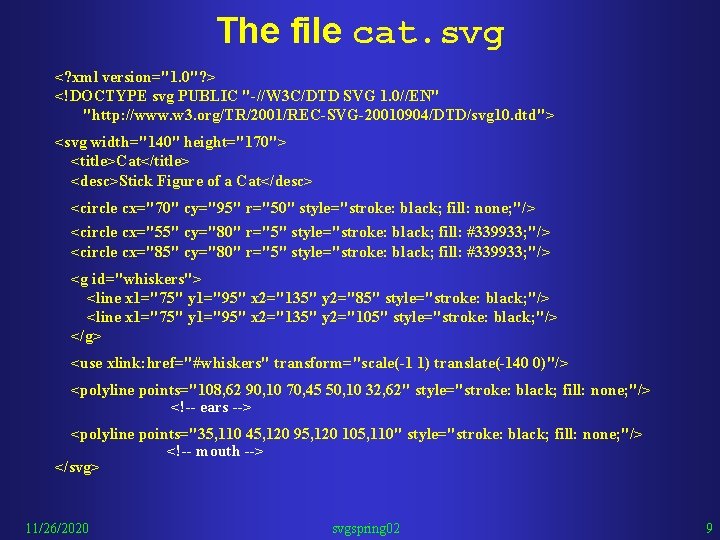 The file cat. svg <? xml version="1. 0"? > <!DOCTYPE svg PUBLIC "-//W 3