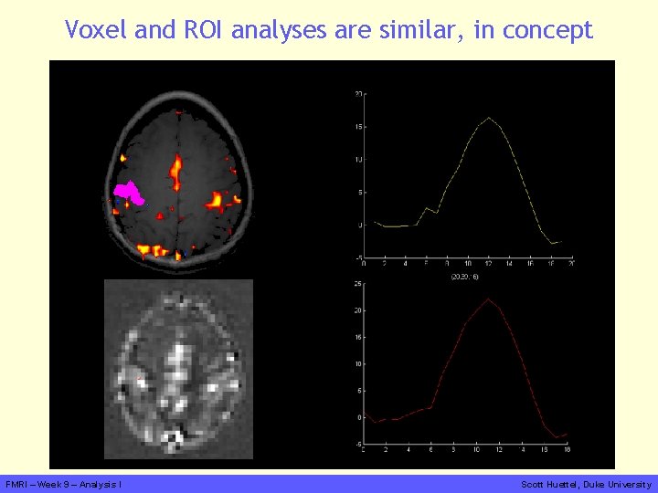 Voxel and ROI analyses are similar, in concept FMRI – Week 9 – Analysis