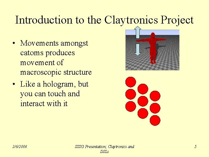 Introduction to the Claytronics Project • Movements amongst catoms produces movement of macroscopic structure