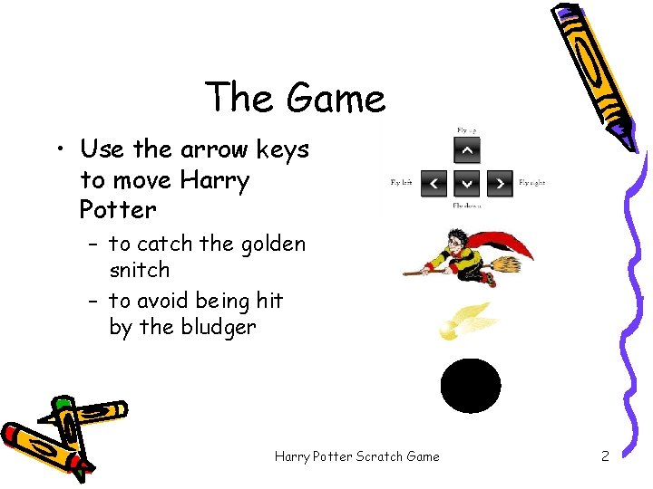 The Game • Use the arrow keys to move Harry Potter – to catch