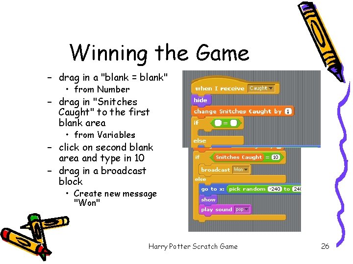 Winning the Game – drag in a "blank = blank" • from Number –
