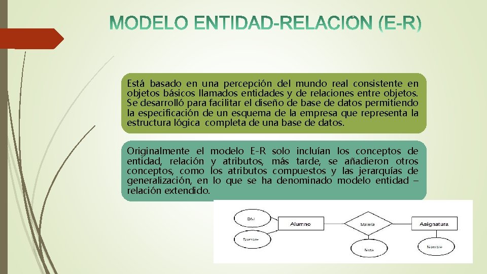 Está basado en una percepción del mundo real consistente en objetos básicos llamados entidades