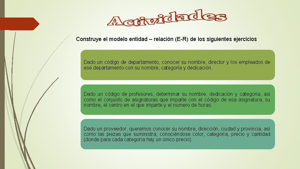 Construye el modelo entidad – relación (E-R) de los siguientes ejercicios Dado un código
