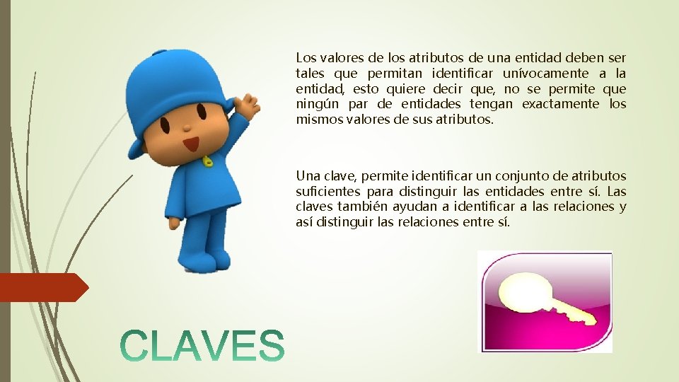 Los valores de los atributos de una entidad deben ser tales que permitan identificar