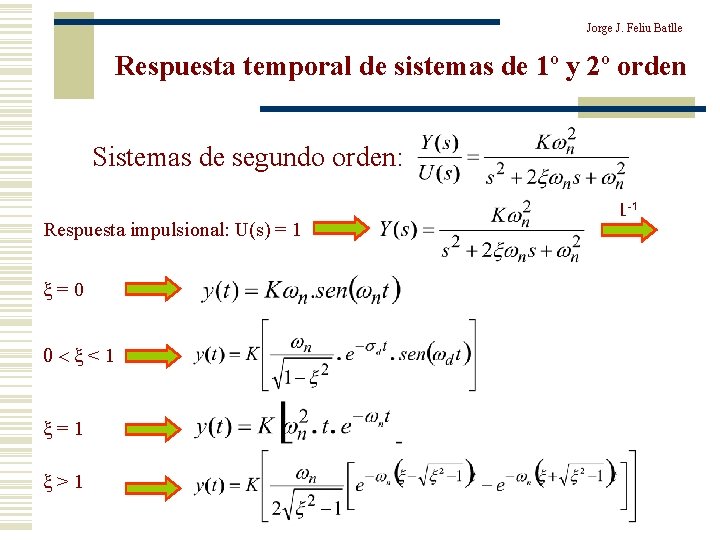 Jorge J. Feliu Batlle Respuesta temporal de sistemas de 1º y 2º orden Sistemas