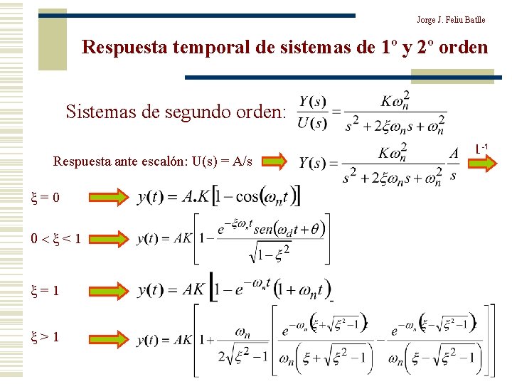 Jorge J. Feliu Batlle Respuesta temporal de sistemas de 1º y 2º orden Sistemas