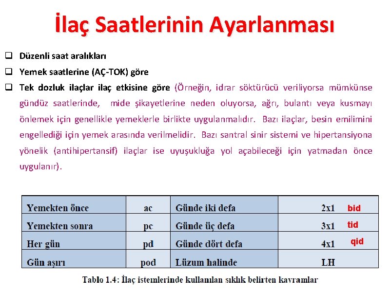 İlaç Saatlerinin Ayarlanması q Düzenli saat aralıkları q Yemek saatlerine (AÇ-TOK) göre q Tek