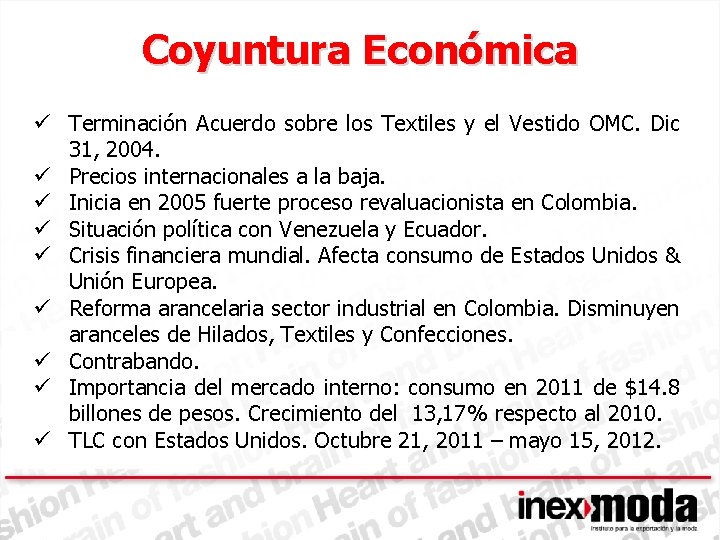 Coyuntura Económica ü Terminación Acuerdo sobre los Textiles y el Vestido OMC. Dic 31,