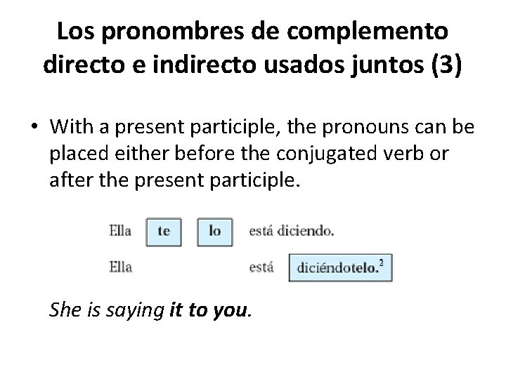 Los pronombres de complemento directo e indirecto usados juntos (3) • With a present