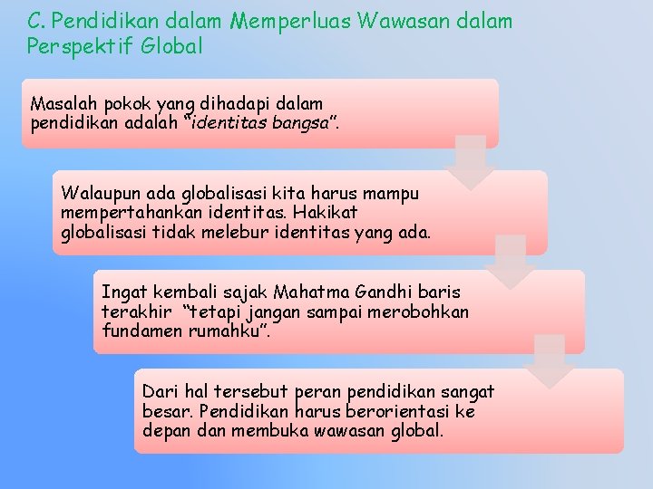 C. Pendidikan dalam Memperluas Wawasan dalam Perspektif Global Masalah pokok yang dihadapi dalam pendidikan